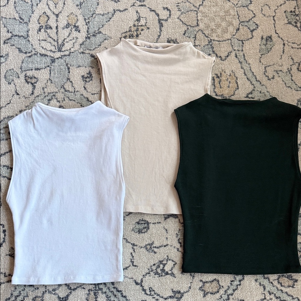 Zara Sleeveless Women's Tops - Green, White, Cream (tanish)